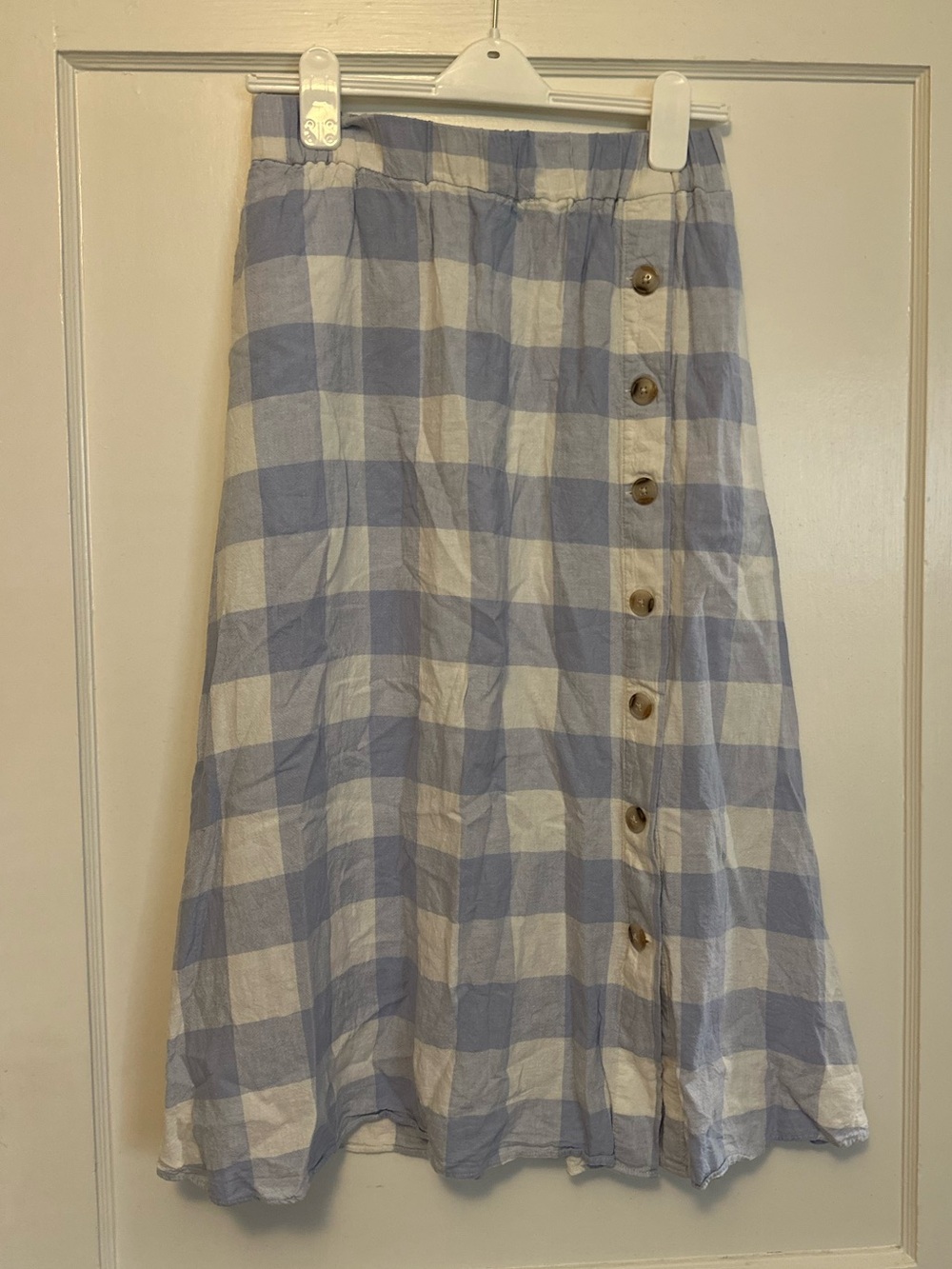Madewell Linen-Blend Side-Button Midi Skirt in Gingham Check – Size Small - Picture 4 of 7